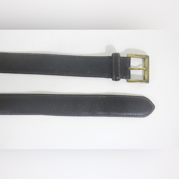 Vintage Dark Brown Leather Textured Belt with Chunky Gold Buckle Wide Thick Work - Picture 3 of 10